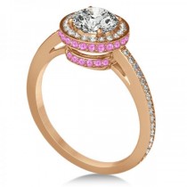 Diamond Halo Engagement Ring Pink Sapphire Accents 18k R. Gold 0.50ct