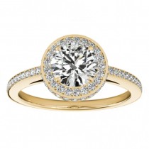 Halo Diamond Engagement Ring Setting Shank Accents 18k Y. Gold 0.50ct