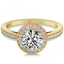 Diamond Halo Engagement Ring Pink Sapphire Accents 18k Y. Gold 0.50ct