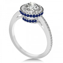 Diamond Halo Engagement Ring Blue Sapphire Accents Palladium (0.50ct)