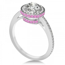 Diamond Halo Engagement Ring Pink Sapphire Accents Palladium (0.50ct)