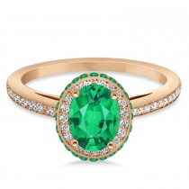 Oval Lab Emerald & Diamond Halo Engagement Ring 14k Rose Gold (1.76ct)