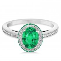 Oval Lab Emerald & Diamond Halo Engagement Ring 14k White Gold (1.76ct)