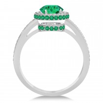 Oval Emerald & Diamond Halo Engagement Ring 14k White Gold (1.76ct)