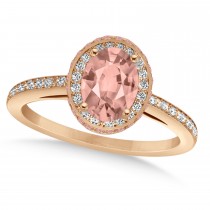 Oval Morganite & Diamond Halo Engagement Ring 14k Rose Gold (2.30ct)