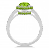 Oval Peridot & Diamond Halo Engagement Ring 14k White Gold (1.85ct)