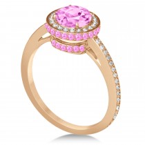 Oval Lab Pink Sapphire & Diamond Halo Engagement Ring 14k Rose Gold (2.00ct)