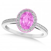 Oval Lab Pink Sapphire & Diamond Halo Engagement Ring 14k White Gold (2.00ct)
