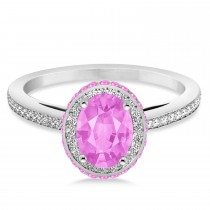 Oval Lab Pink Sapphire & Diamond Halo Engagement Ring 14k White Gold (2.00ct)