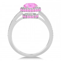Oval Pink Sapphire & Diamond Halo Engagement Ring 14k White Gold (2.00ct)