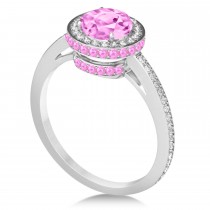 Oval Pink Sapphire & Diamond Halo Engagement Ring 14k White Gold (2.00ct)