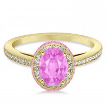 Oval Lab Pink Sapphire & Diamond Halo Engagement Ring 14k Yellow Gold (2.00ct)