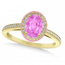Oval Pink Sapphire & Diamond Halo Engagement Ring 14k Yellow Gold (2.00ct)