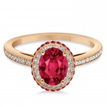 Oval Lab Ruby & Diamond Halo Engagement Ring 14k Rose Gold (2.00ct)