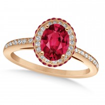 Oval Ruby & Diamond Halo Engagement Ring 14k Rose Gold (2.00ct)