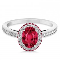 Oval Lab Ruby & Diamond Halo Engagement Ring 14k White Gold (2.00ct)