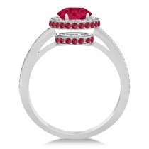 Oval Ruby & Diamond Halo Engagement Ring 14k White Gold (2.00ct)