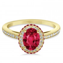Oval Lab Ruby & Diamond Halo Engagement Ring 14k Yellow Gold (2.00ct)