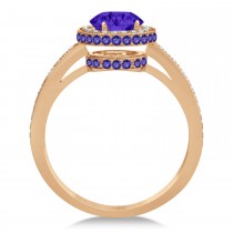 Oval Tanzanite & Diamond Halo Engagement Ring 14k Rose Gold (2.00ct)