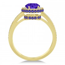 Oval Tanzanite & Diamond Halo Engagement Ring 14k Yellow Gold (2.00ct)