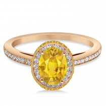 Oval Yellow Sapphire & Diamond Halo Engagement Ring 14k Rose Gold (2.00ct)