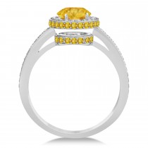 Oval Yellow Sapphire & Diamond Halo Engagement Ring 14k White Gold (2.00ct)