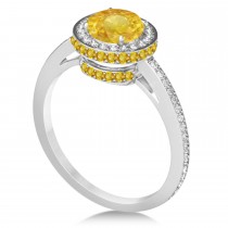 Oval Yellow Sapphire & Diamond Halo Engagement Ring 14k White Gold (2.00ct)