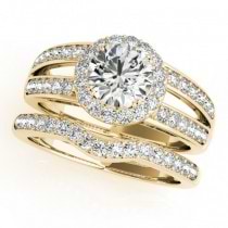 Diamond Split Shank Halo Bridal Ring Set 14k Yellow Gold (1.74ct)