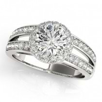 Diamond Split Shank Halo Bridal Ring Set 18k White Gold (1.74ct)