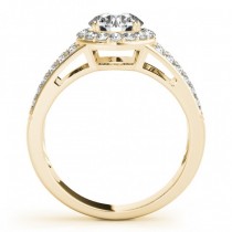 Diamond Split Shank Halo Bridal Ring Set 18k Yellow Gold (1.74ct)