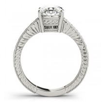 Diamond Accented Oval Engagement Ring Setting 14k White Gold 0.10ct