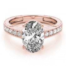 Diamond Accented Oval Engagement Ring Setting 18k Rose Gold 0.10ct