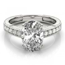 Diamond Accented Oval Engagement Ring Setting 18k White Gold 0.10ct