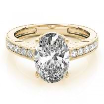 Diamond Accented Oval Engagement Ring Setting 18k Yellow Gold 0.10ct