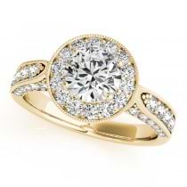 Vintage Milgrain Round Diamond Engagement Ring 14k Yellow Gold 1.75ct