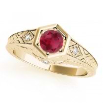 Ruby & Diamond Antique 6-Prong Engagement Ring 18k Yellow Gold (0.37ct)