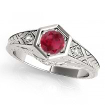 Ruby & Diamond Antique 6-Prong Engagement Ring 14k White Gold (0.37ct)