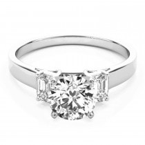 Trio Emerald Cut Diamond Sidestone Engagement Ring 14k White Gold (0.30ct)