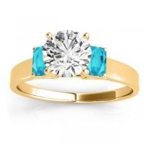 Trio Emerald Cut Blue Diamond Engagement Ring 18k Yellow Gold (0.30ct)