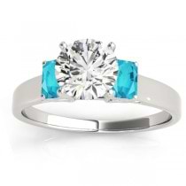 Trio Emerald Cut Blue Diamond Engagement Ring Palladium (0.30ct)
