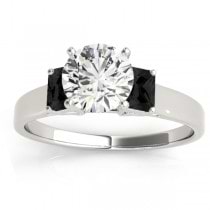 Trio Emerald Cut Black Diamond Engagement Ring 18k White Gold (0.30ct)