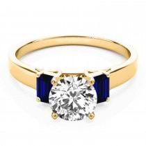 Trio Emerald Cut Blue Sapphire Engagement Ring 14k Yellow Gold (0.30ct)