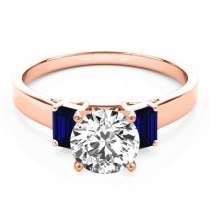 Trio Emerald Cut Blue Sapphire Engagement Ring 18k Rose Gold (0.30ct)