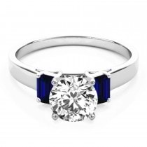Trio Emerald Cut Blue Sapphire Engagement Ring Palladium (0.30ct)