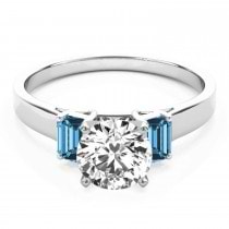 Trio Emerald Cut Blue Topaz Engagement Ring 14k White Gold (0.30ct)