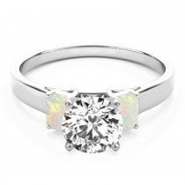 Trio Emerald Cut Opal Engagement Ring 18k White Gold (0.30ct)
