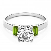 Trio Emerald Cut Peridot Engagement Ring 14k White Gold (0.30ct)