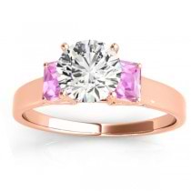 Trio Emerald Cut Pink Sapphire Engagement Ring 14k Rose Gold (0.30ct)
