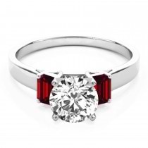 Trio Emerald Cut Ruby Engagement Ring 14k White Gold (0.30ct)