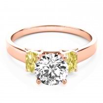 Trio Emerald Cut Yellow Diamond Engagement Ring 18k Rose Gold (0.30ct)
